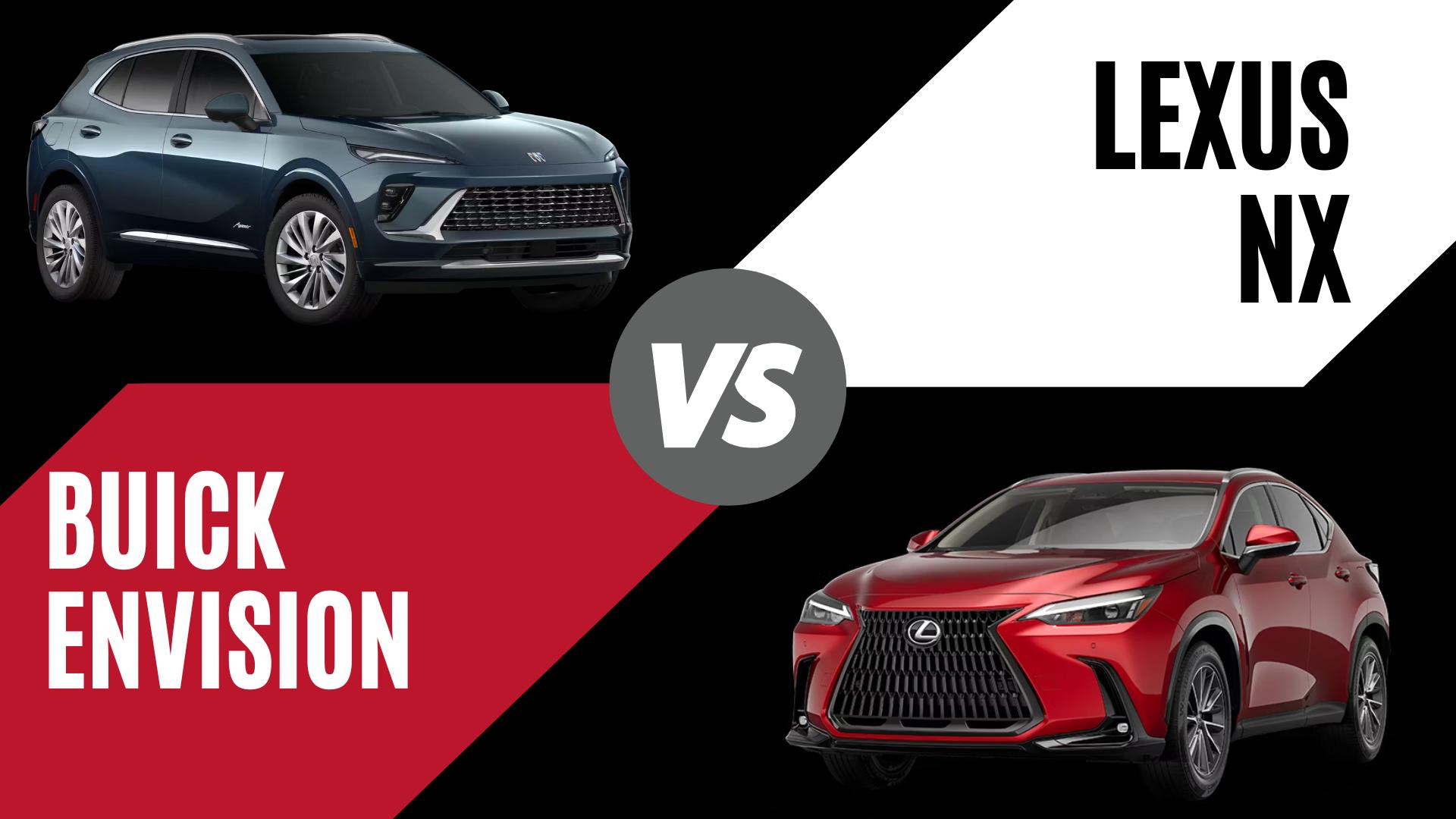 Side-by-side comparison image of the 2026 Buick Envision and Lexus NX compact SUVs