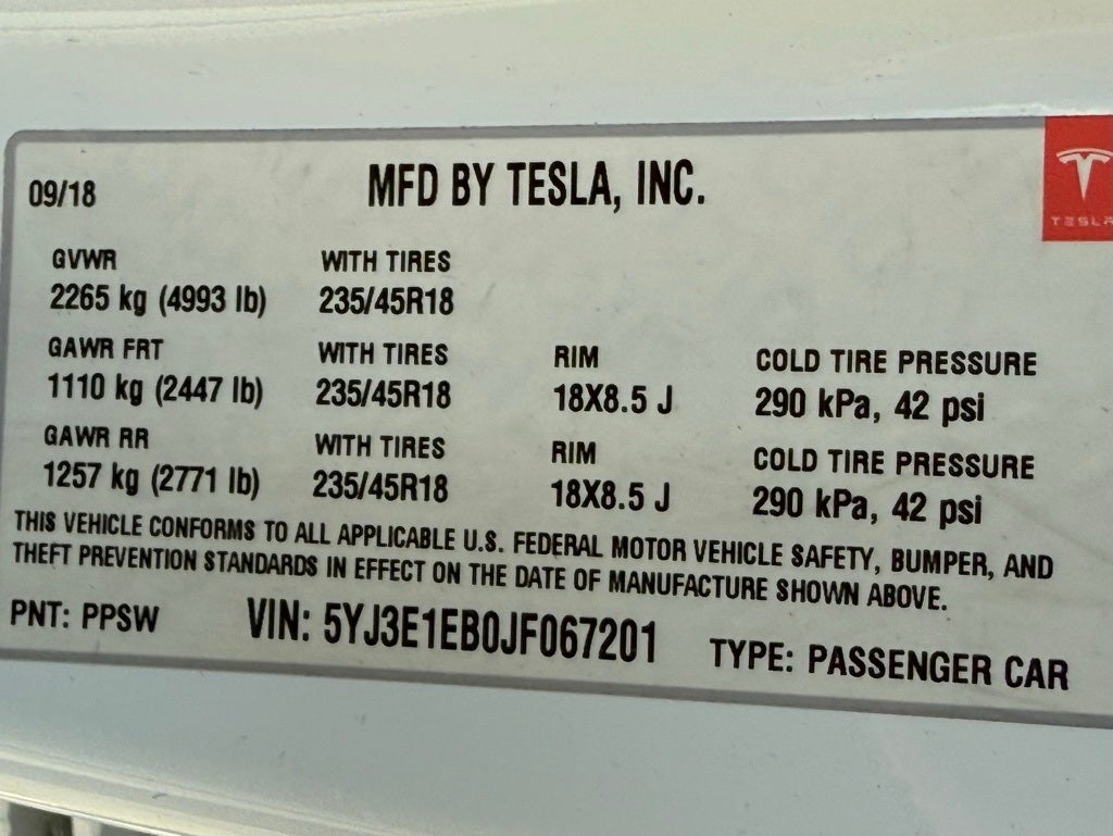2018 Tesla Model 3 Long Range