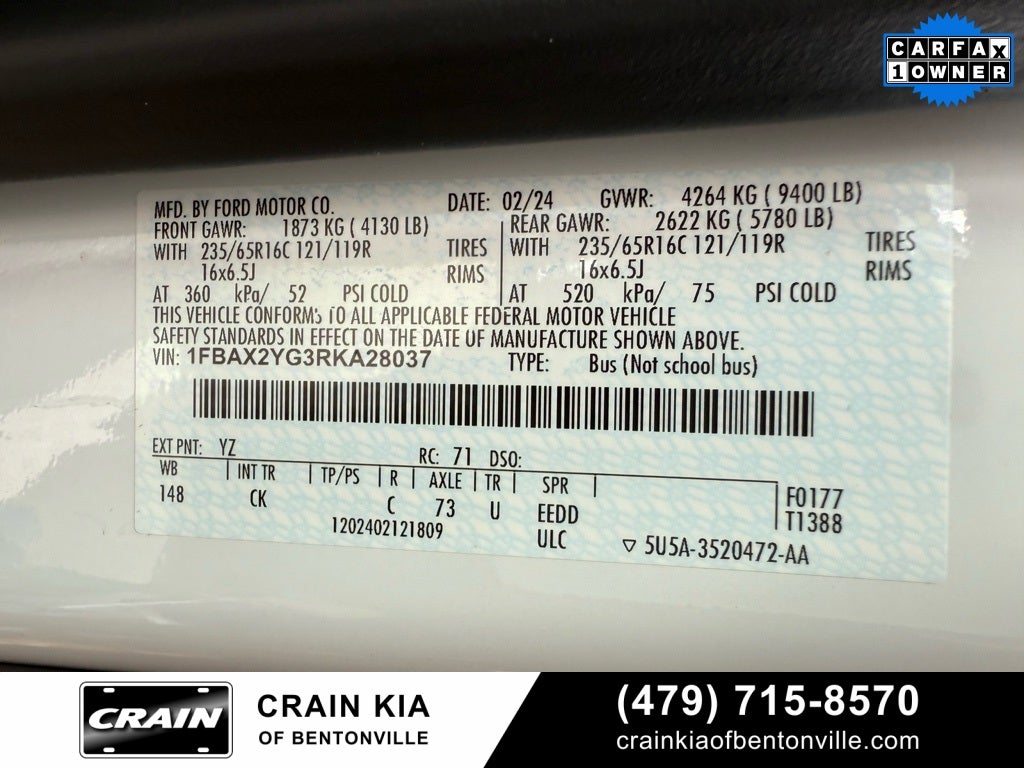 2024 Ford Transit-350 XLT - CLEAN CARFAX / ONE OWNER