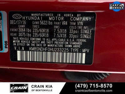 2017 Hyundai Santa Fe Limited - AWD / ONE OWNER / LEATHER