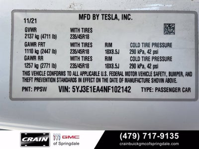 2022 Tesla Model 3 4DR SDN RWD STD R