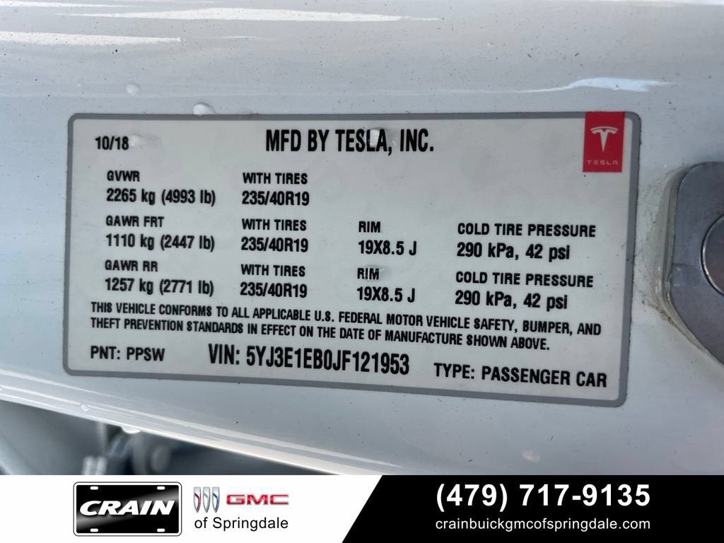 2018 Tesla Model 3 Long Range Battery