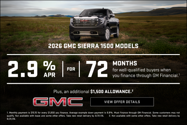 2.9% APR FOR 72 MONTHS for well-qualified buyers when you finance through GM Financial.1

Plus, $...
